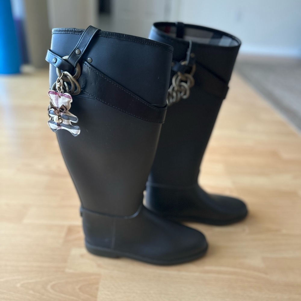 Burberry Black Knee-High Boots with Charm